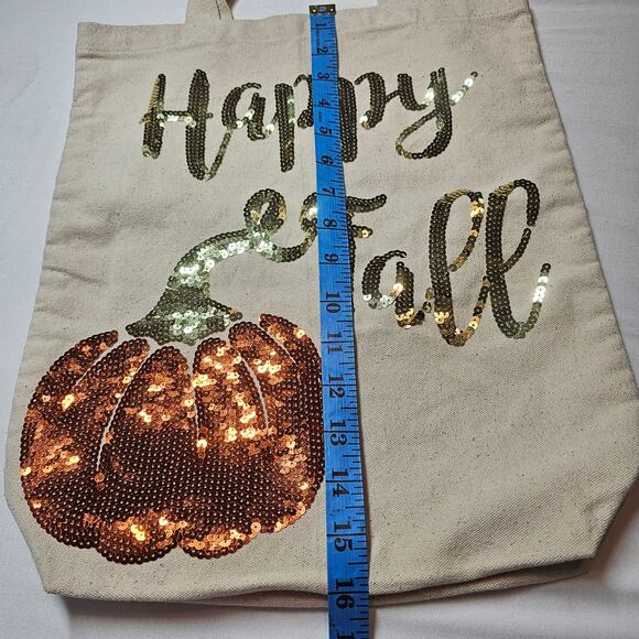Mudpie NWT Happy Fall Pumpkin Sequined 13" x 16" Tote Bag - Picture 6 of 7